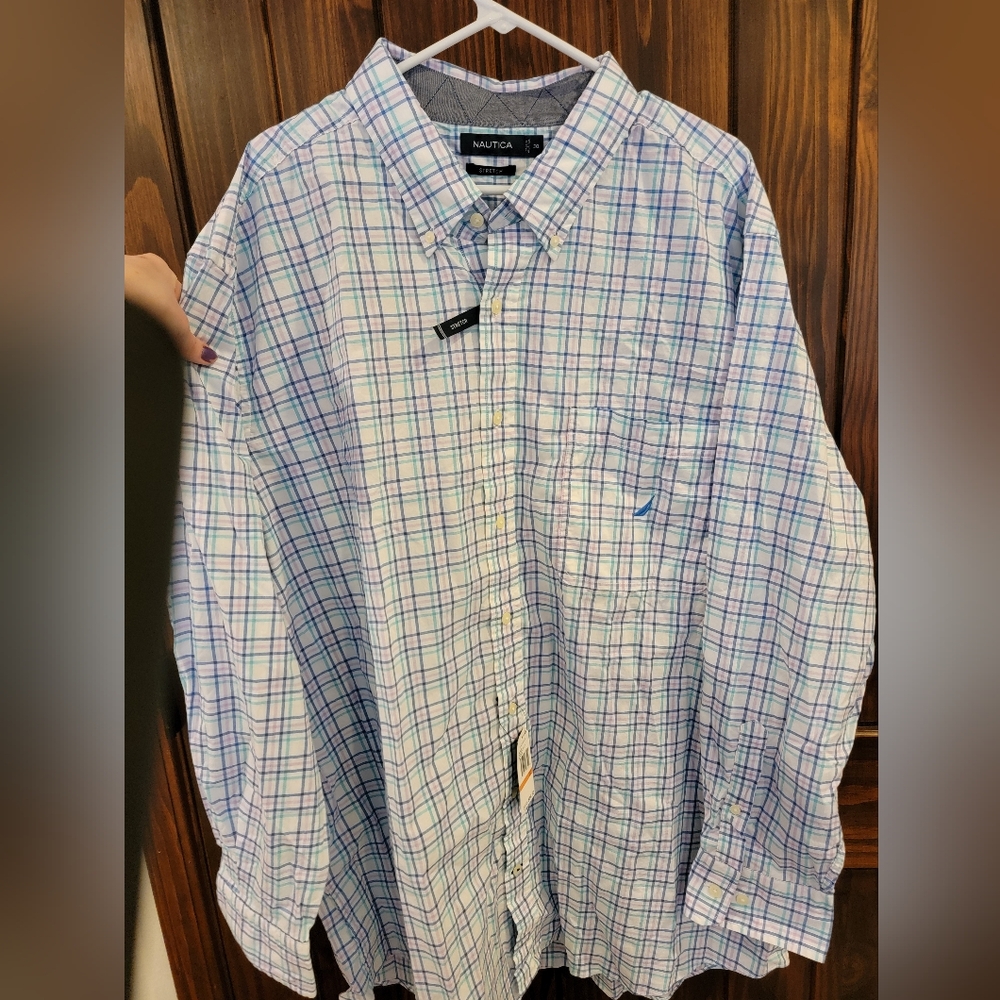 Nautica Men's Blue Pink Plaid Shirt